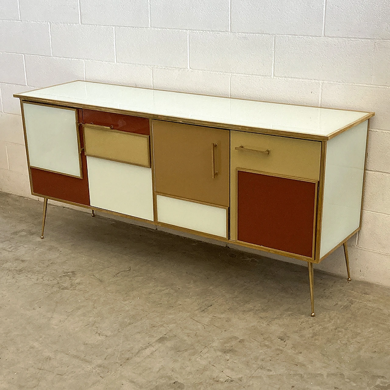 Brown, beige and white Murano glass sideboard, 1980s 4