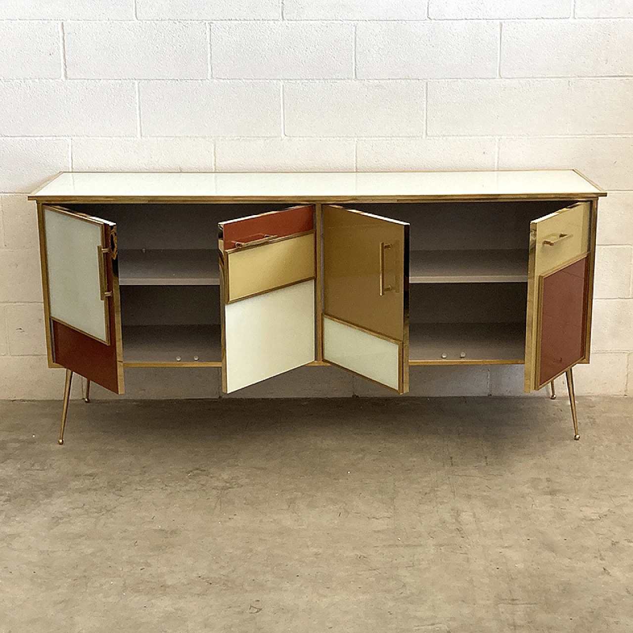 Brown, beige and white Murano glass sideboard, 1980s 5