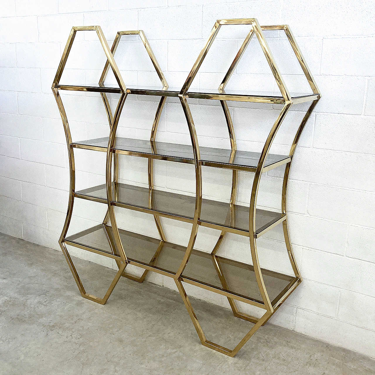 Gilded brass and smoked glass bookcase, 1960s 3