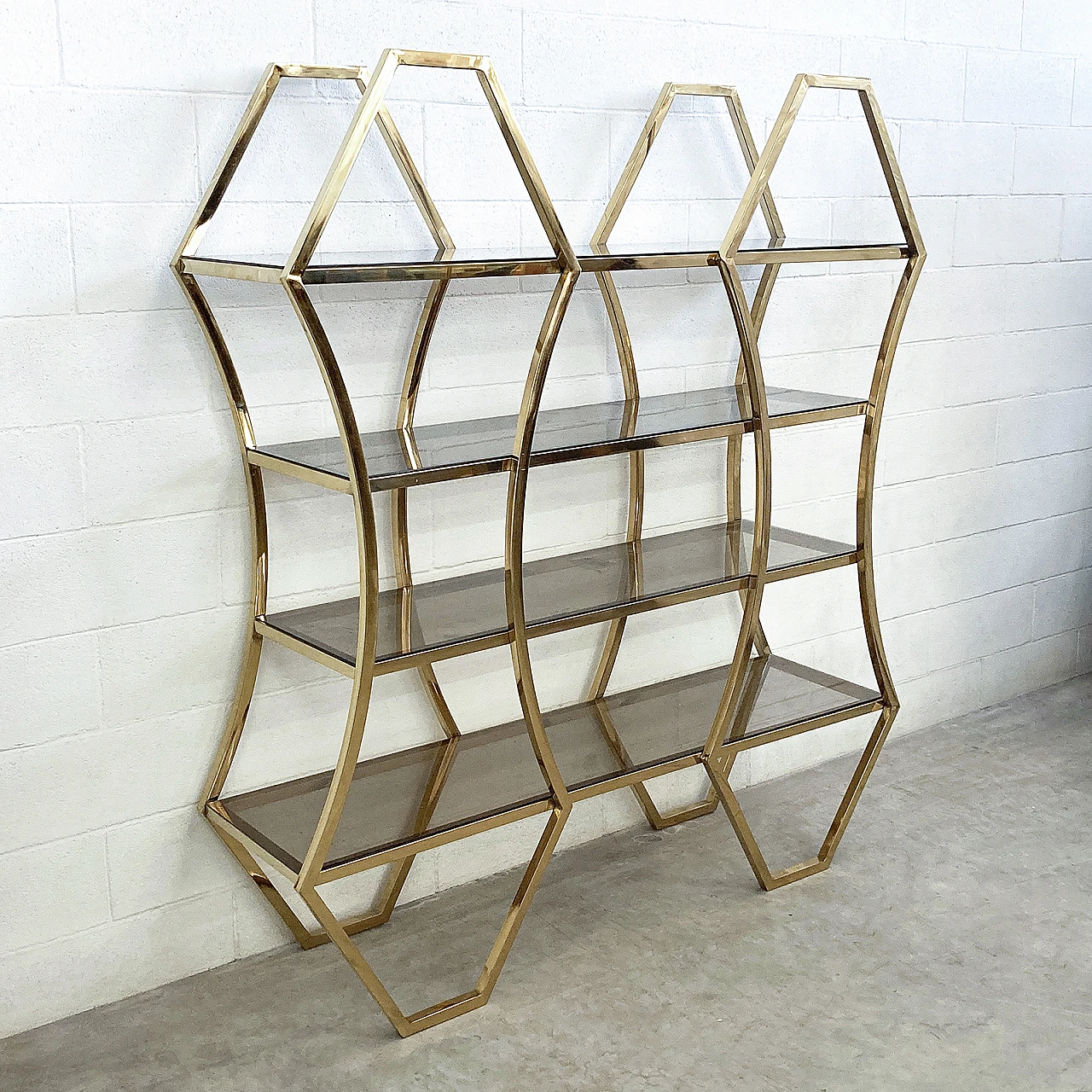 Gilded brass and smoked glass bookcase, 1960s 4