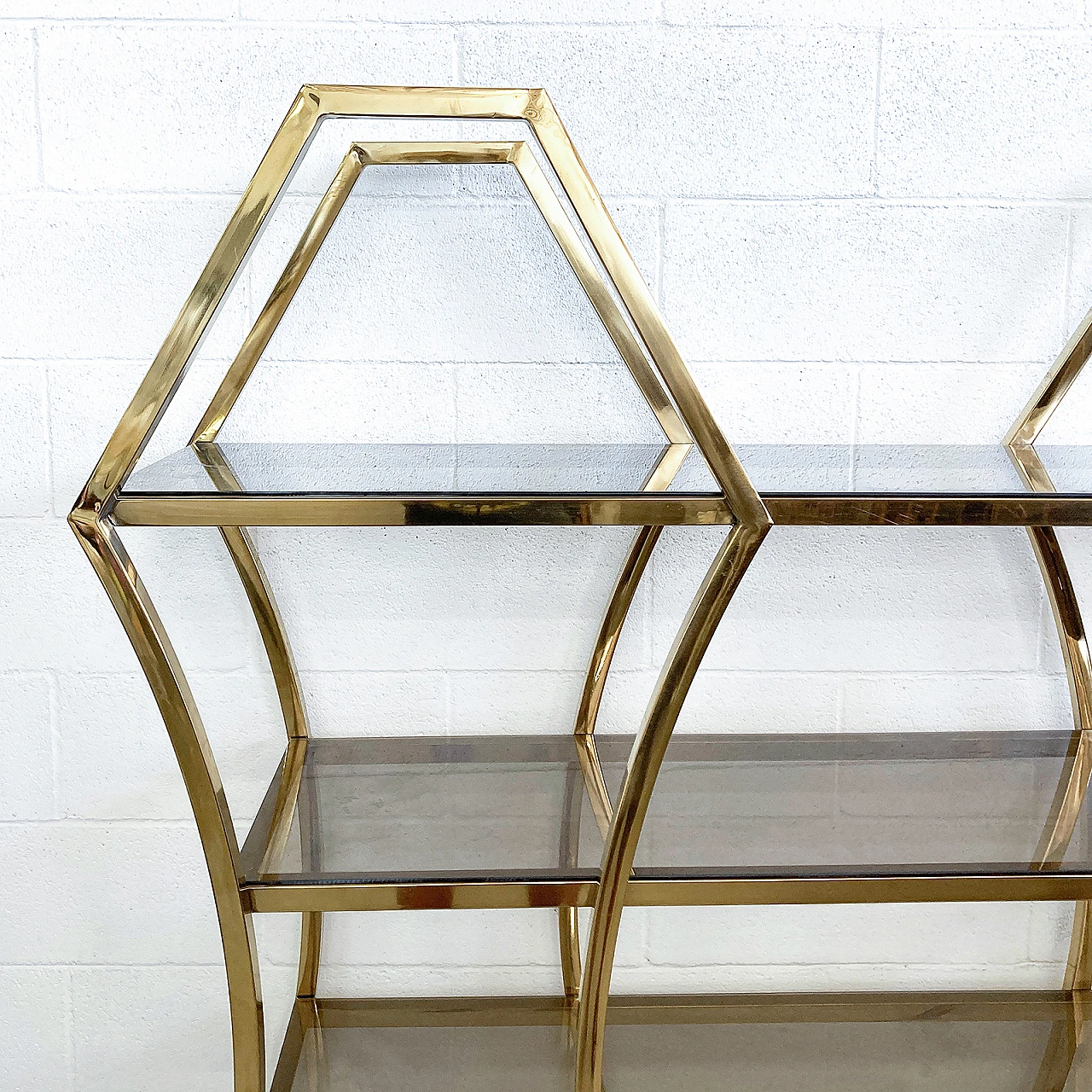 Gilded brass and smoked glass bookcase, 1960s 5