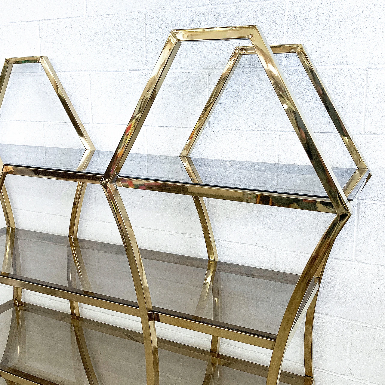 Gilded brass and smoked glass bookcase, 1960s 6