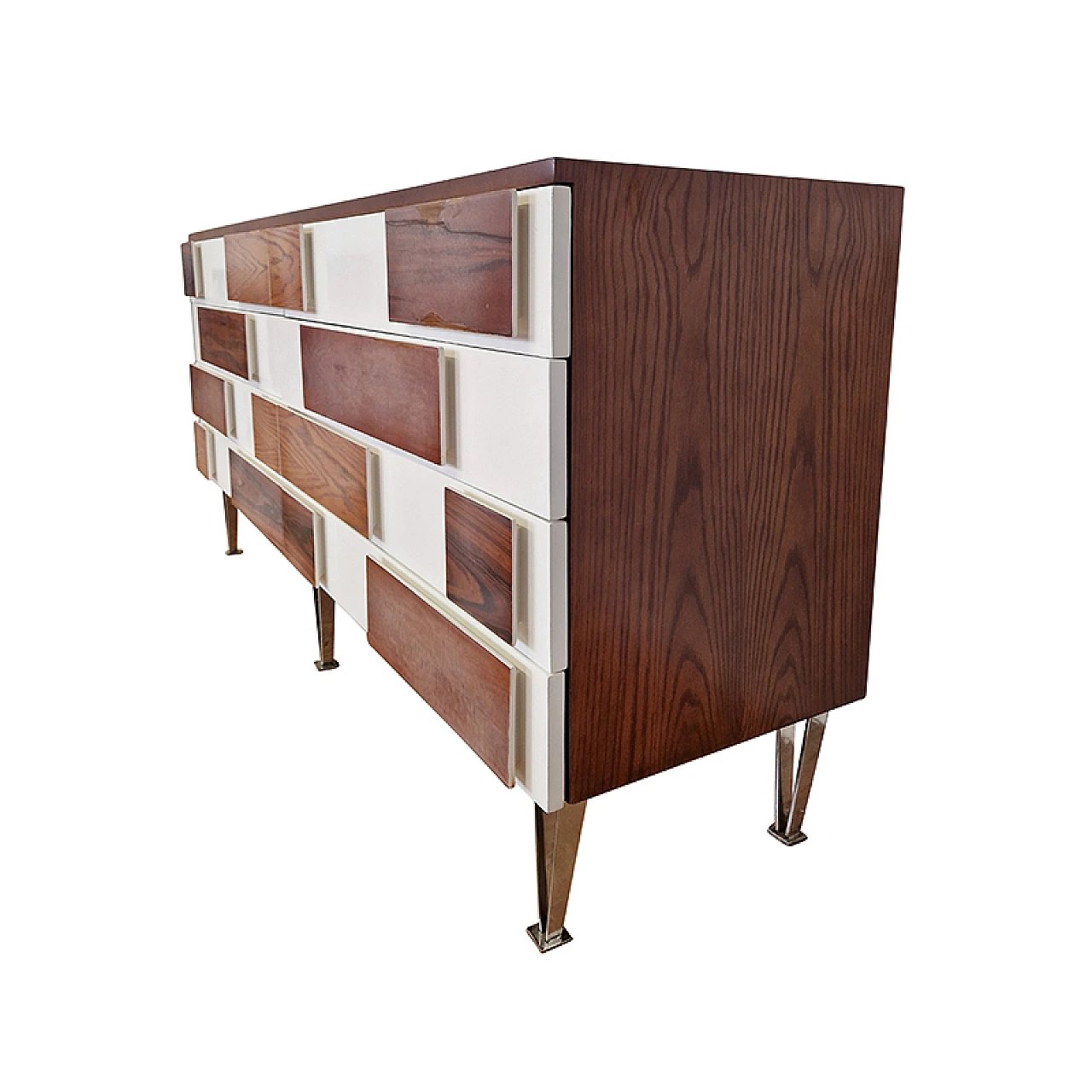 Comò a sei cassetti in noce con piedi in acciaio, anni '80 2