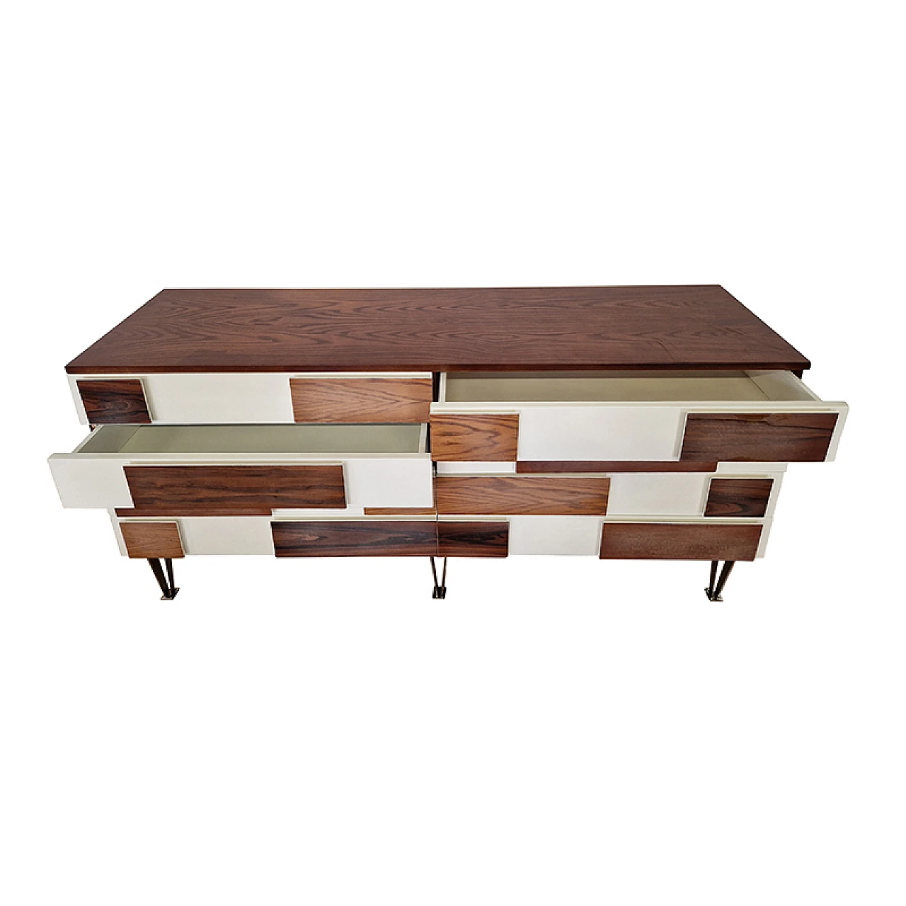 Comò a sei cassetti in noce con piedi in acciaio, anni '80 3