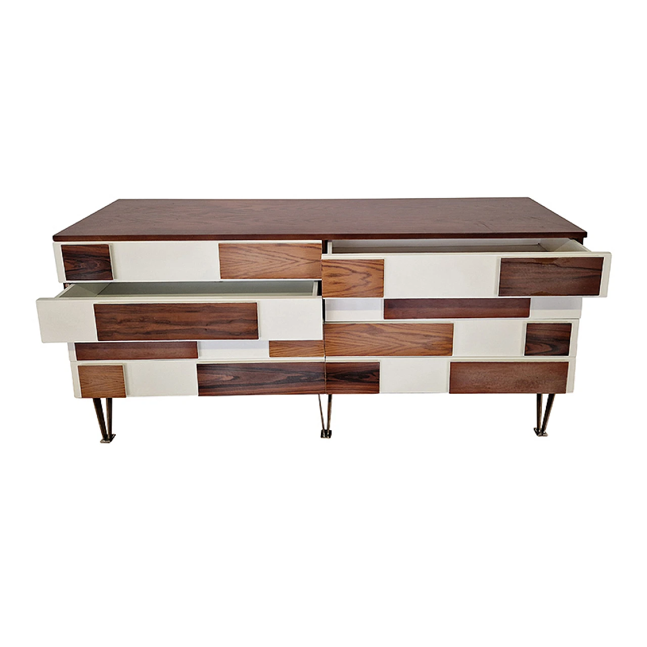 Comò a sei cassetti in noce con piedi in acciaio, anni '80 4