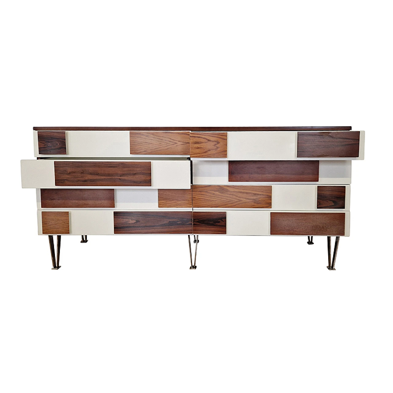 Comò a sei cassetti in noce con piedi in acciaio, anni '80 5