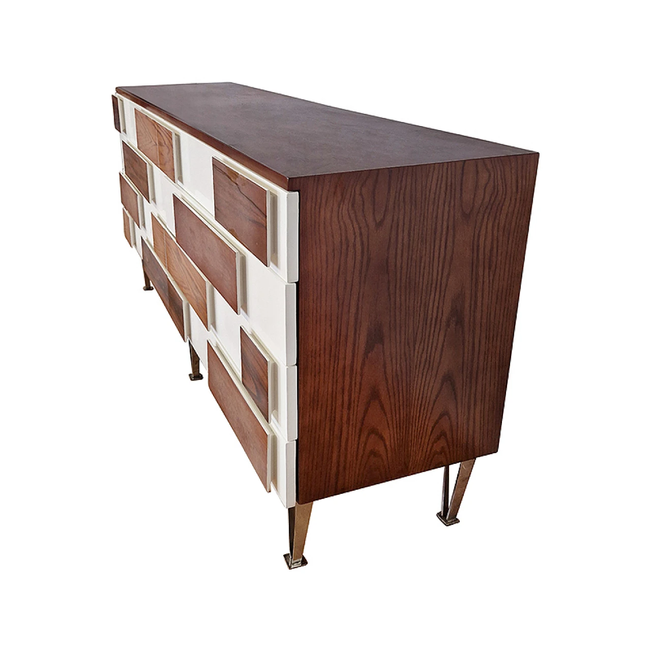 Comò a sei cassetti in noce con piedi in acciaio, anni '80 7