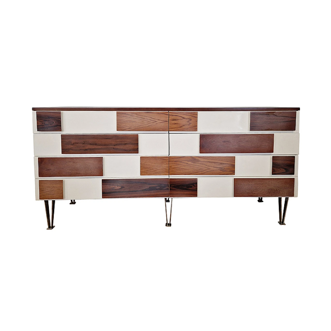 Comò a sei cassetti in noce con piedi in acciaio, anni '80 8