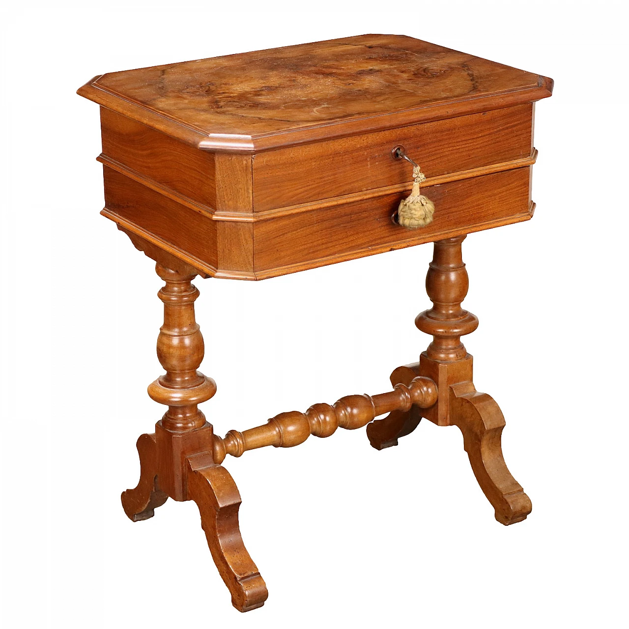 Walnut and cherry wood side table with drawers, 19th century 1