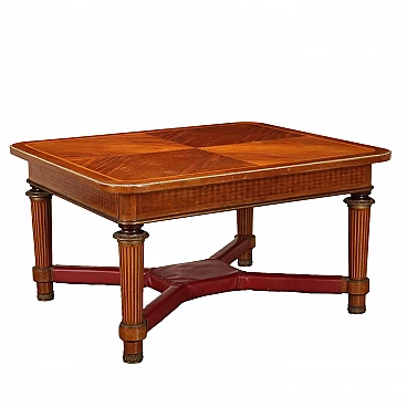 Extendable maple and mahogany table with brass details