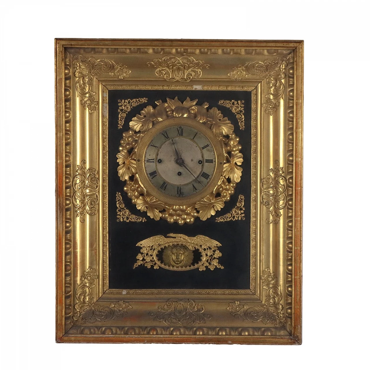 Golden wood wall clock with floral decoration, 19th century 1