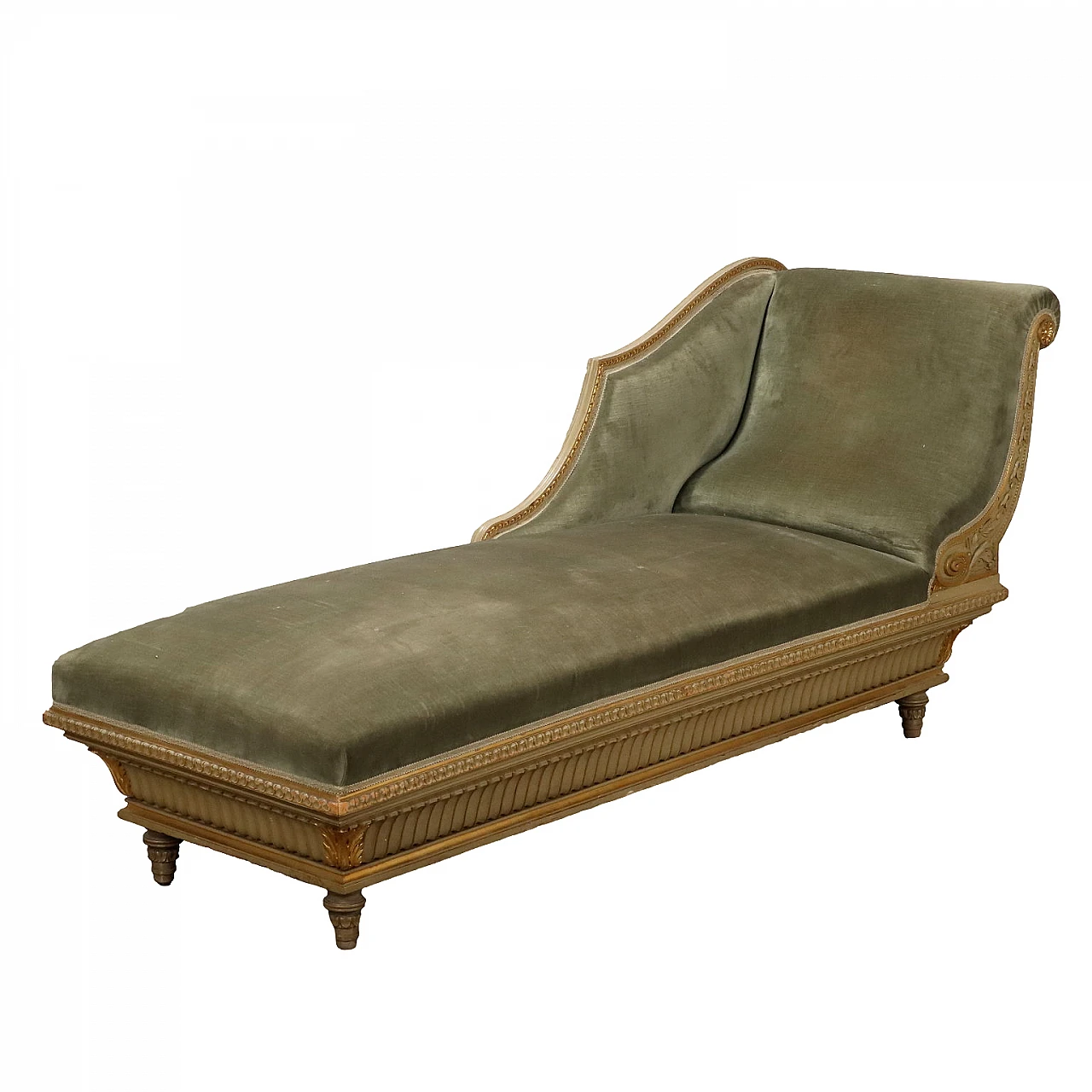 Laquered and gilded wood dormeuse with velour upholstery 1