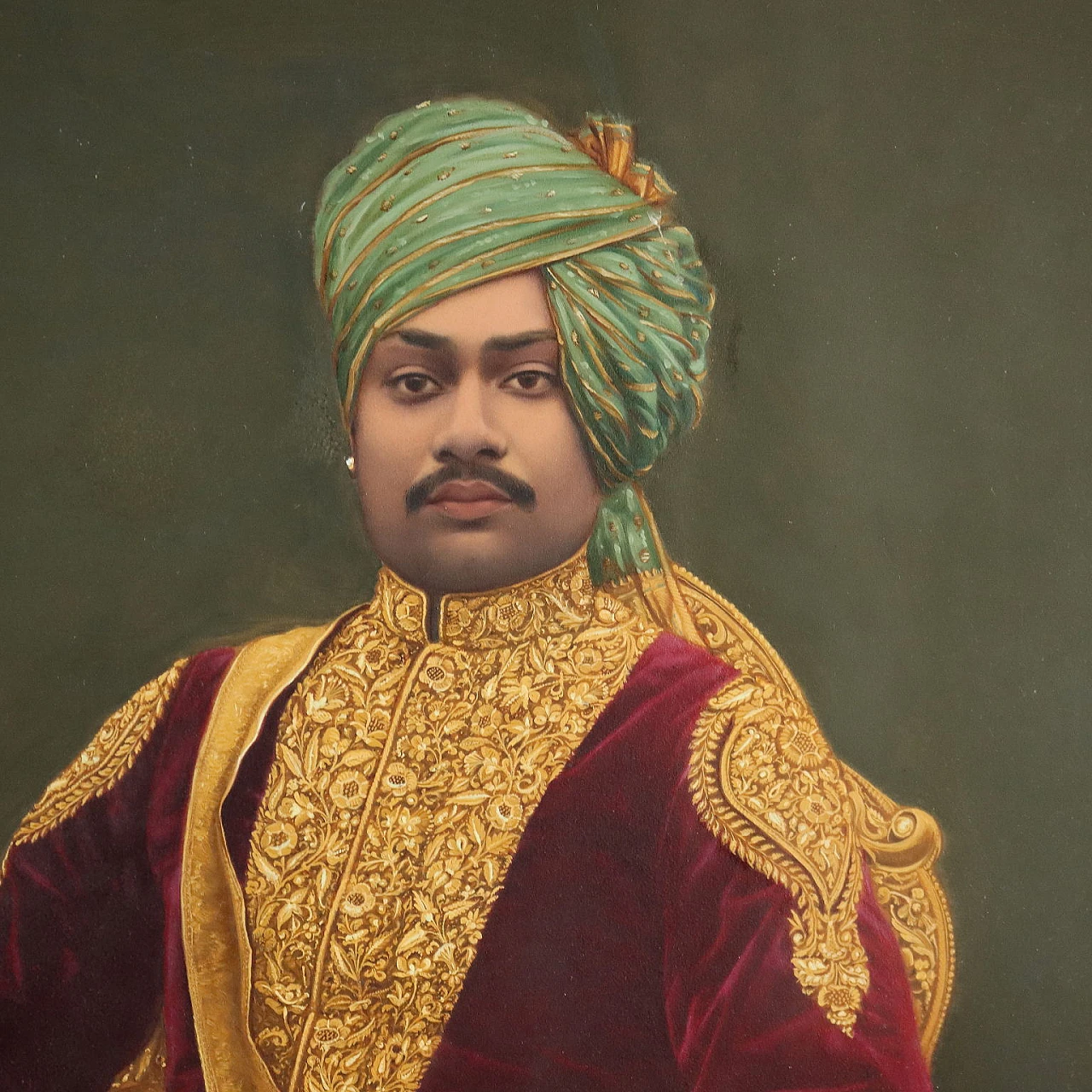 Ritratto di raja Indiano, olio su carta 3