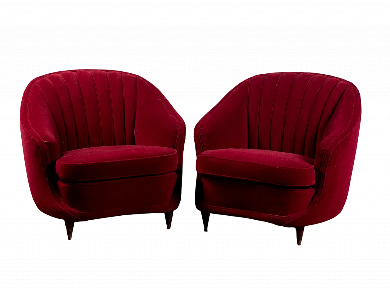 Pair of velvet armchairs in the style of Gio Ponti, 1940s 9
