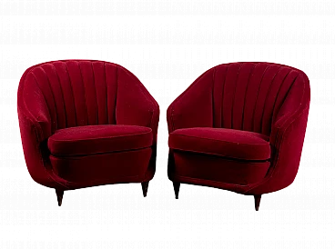 Pair of velvet armchairs in the style of Gio Ponti, 1940s