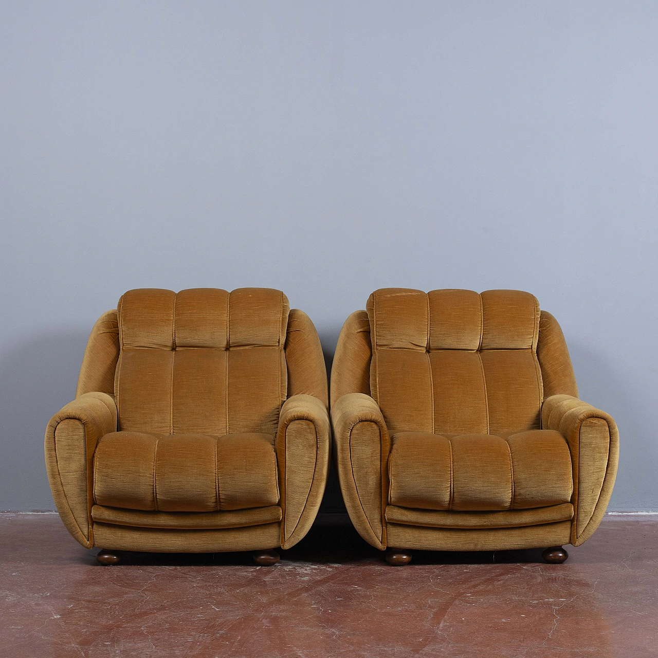 Pair of beige velvet armchairs, 1950s 1
