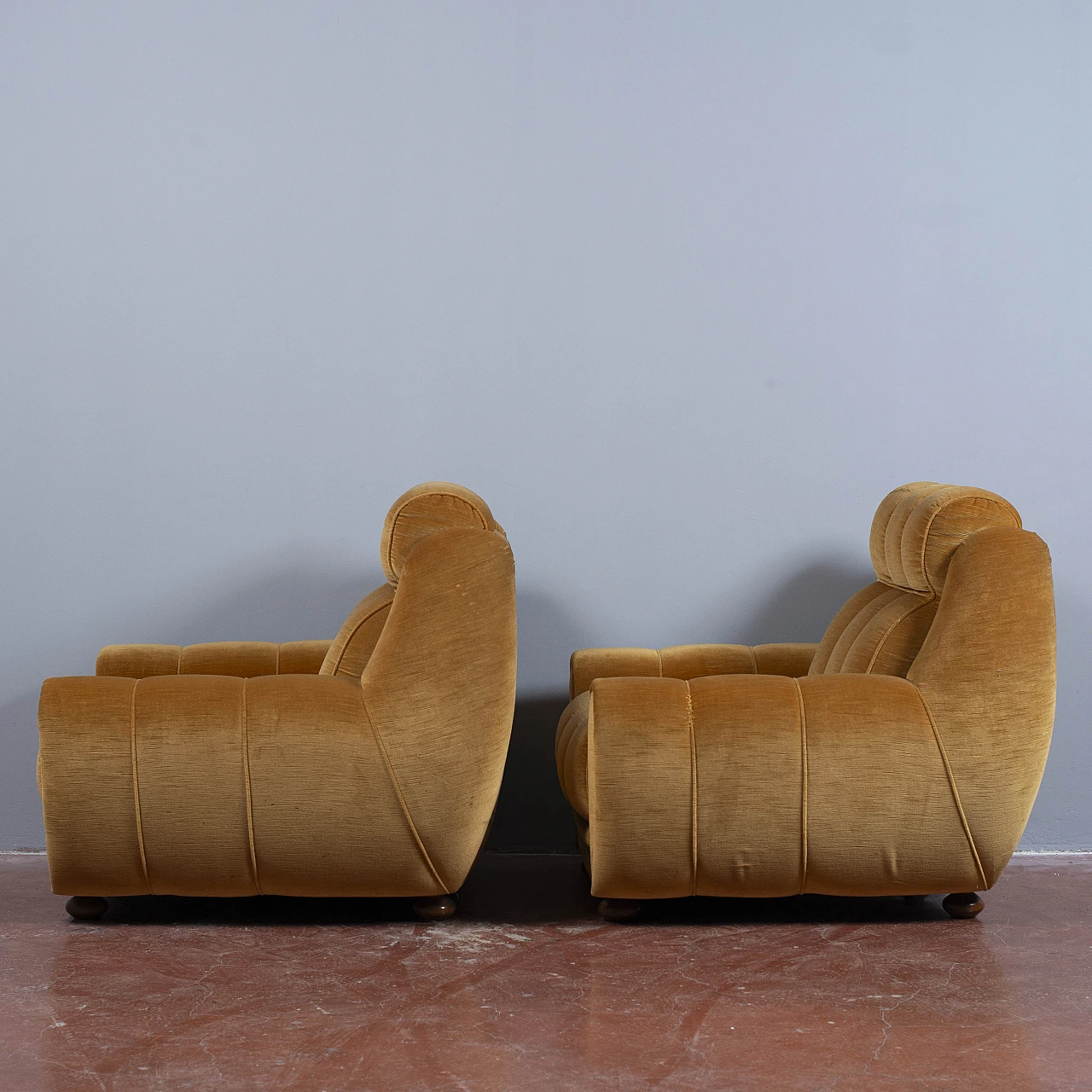 Pair of beige velvet armchairs, 1950s 2