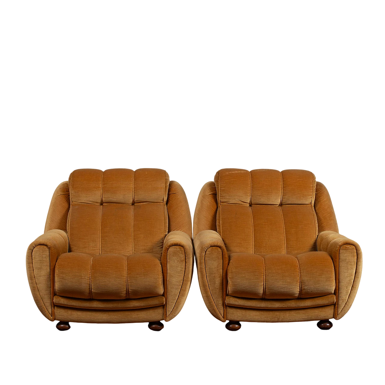 Pair of beige velvet armchairs, 1950s 9