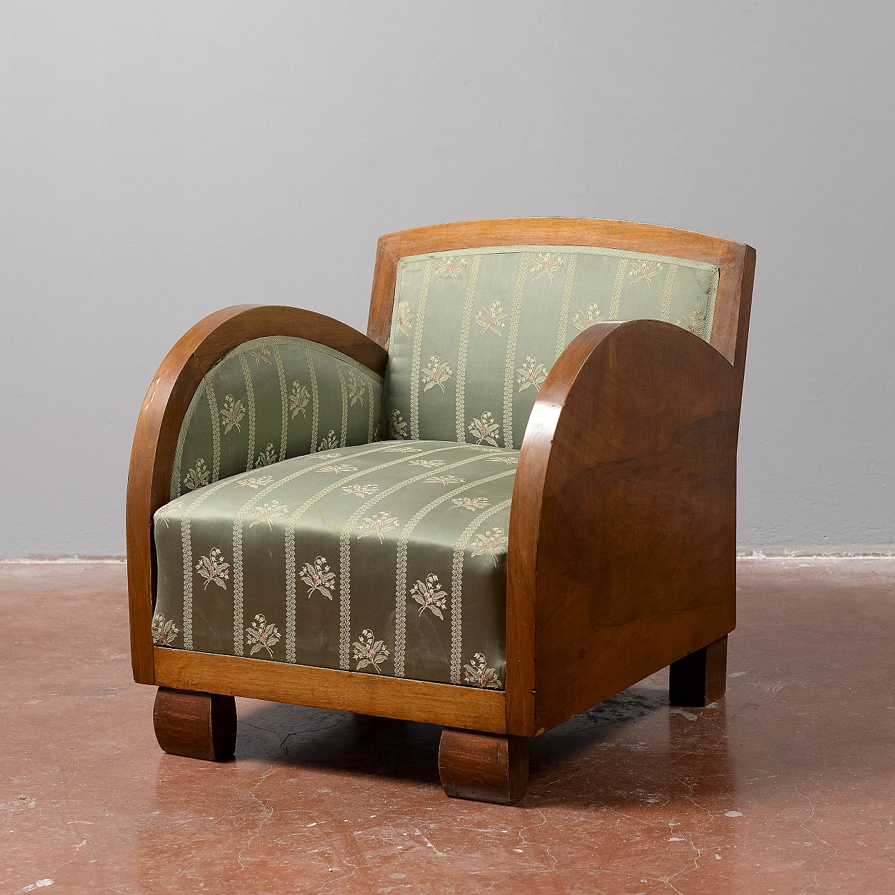 Art Deco walnut veneered wood armchair, 1930s 1