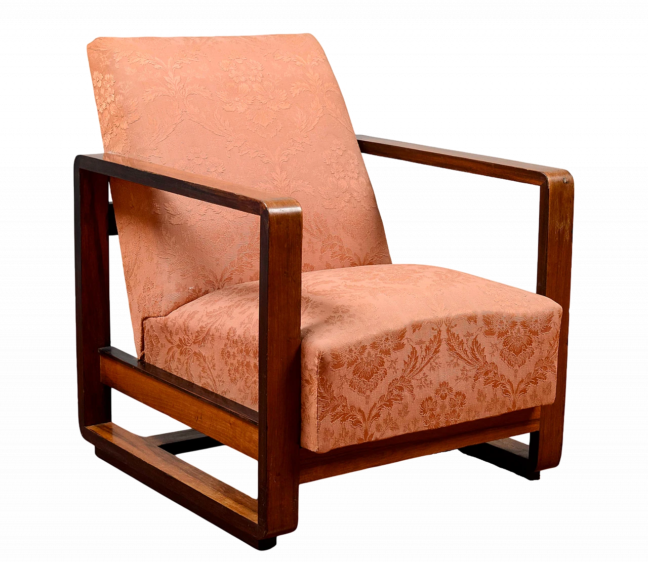 Art Deco Streamline wood and damask fabric armchair, 1930s 9