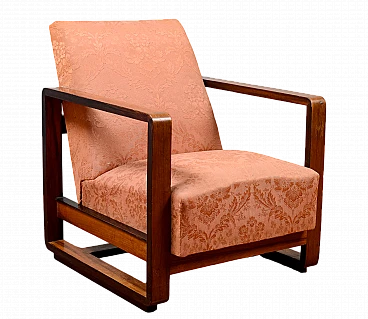 Art Deco Streamline wood and damask fabric armchair, 1930s