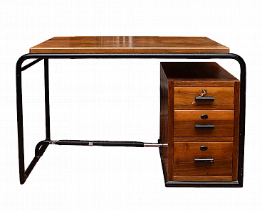Metal and wood desk in the style of Giuseppe Pagano, 1940s