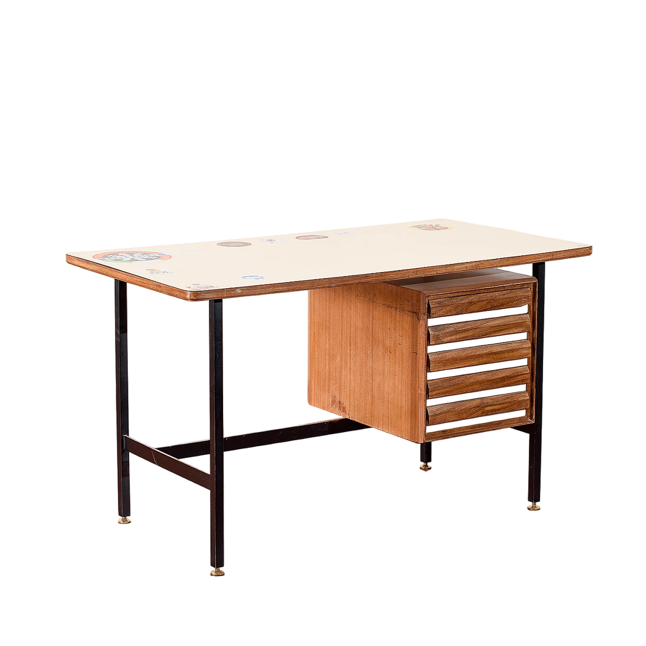 Scrivania in compensato e metallo, anni '70 9
