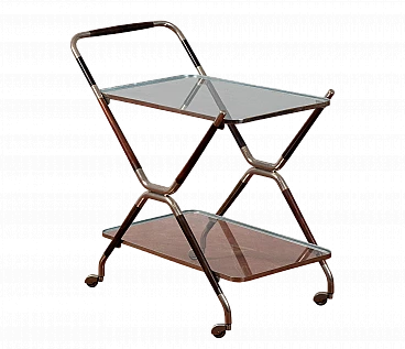 Wood, metal and glass cart by Cesare Lacca, 1950s