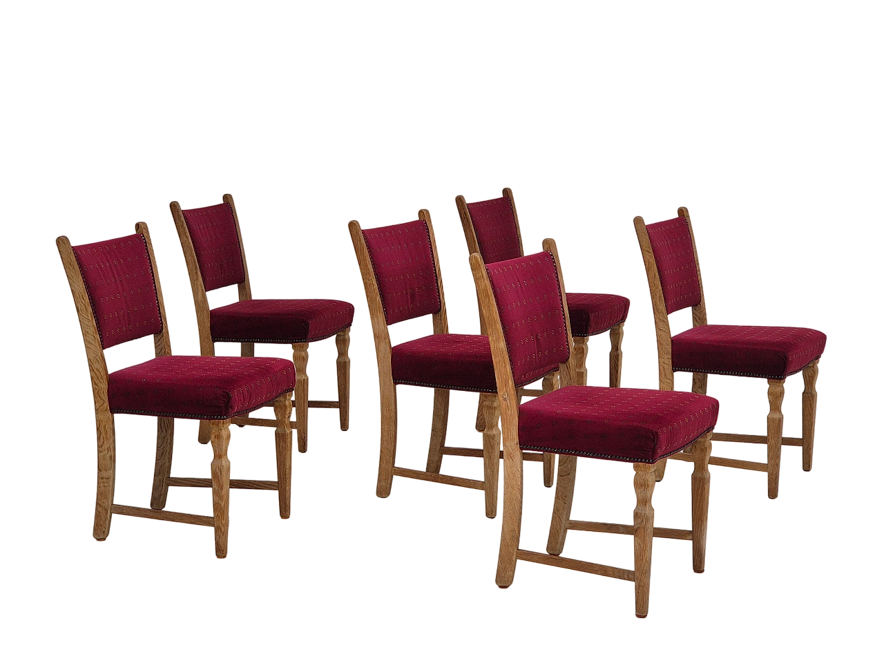 6 Danish oak dining chairs, 1970s 13