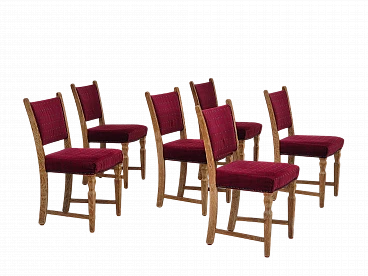 6 Sedie da pranzo danesi in legno di quercia, anni '70