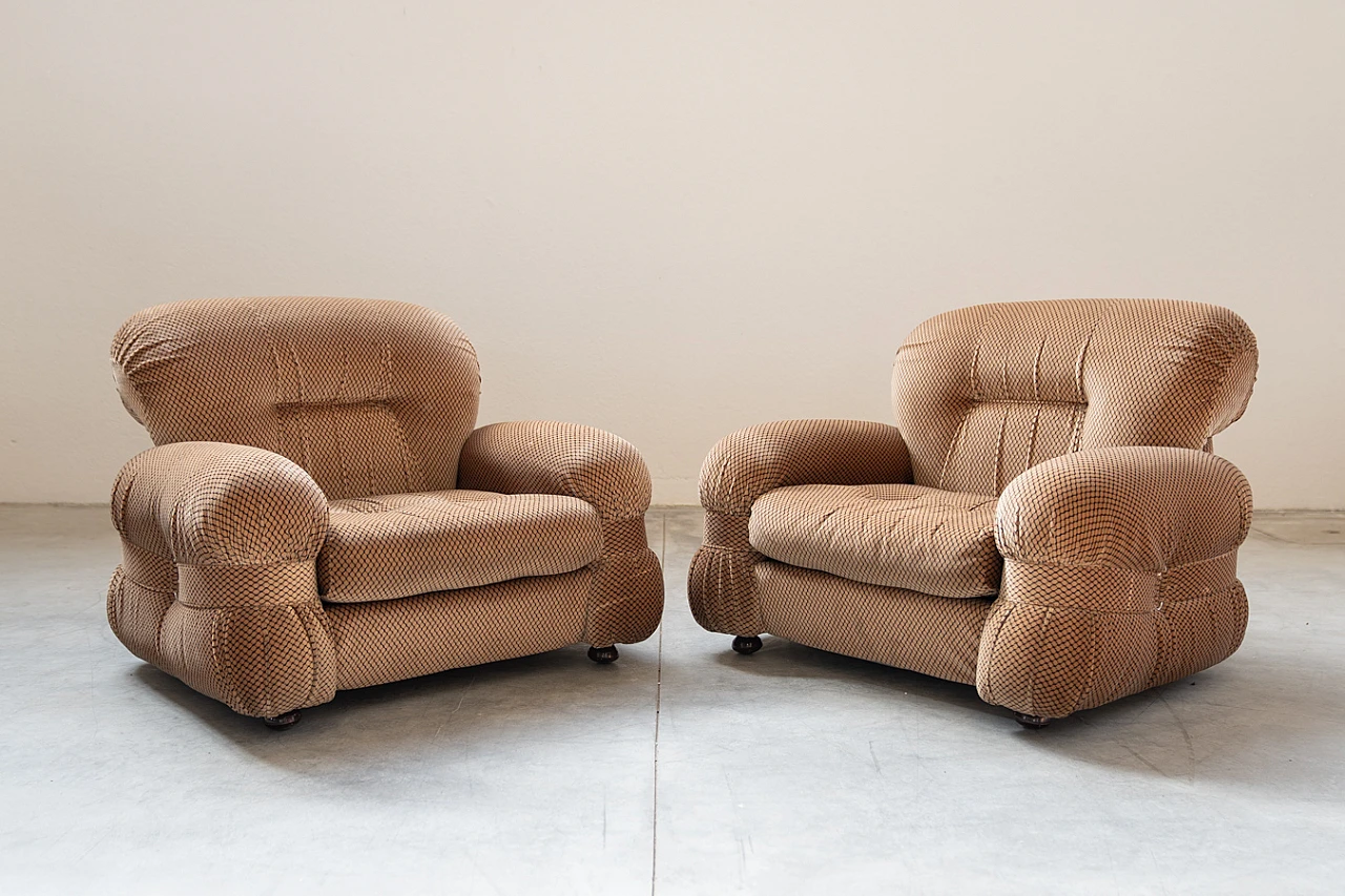 Pair of chenille armchairs in the style of Adriano Piazzesi, 1970s 1