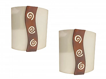 Pair of glass sconces with spiral decor, 1980s
