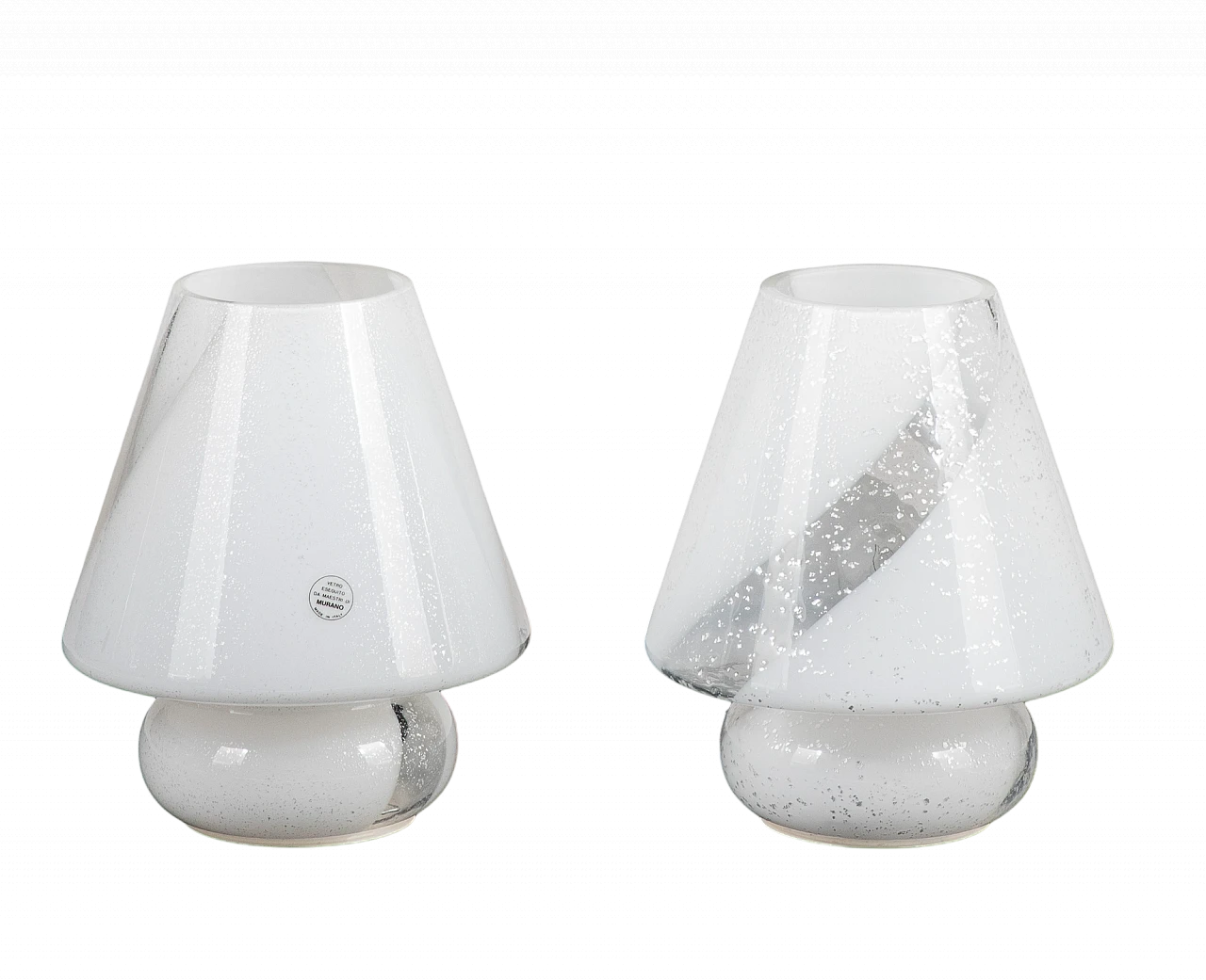 Pair of white and silver Murano glass lamps, 1980s 7
