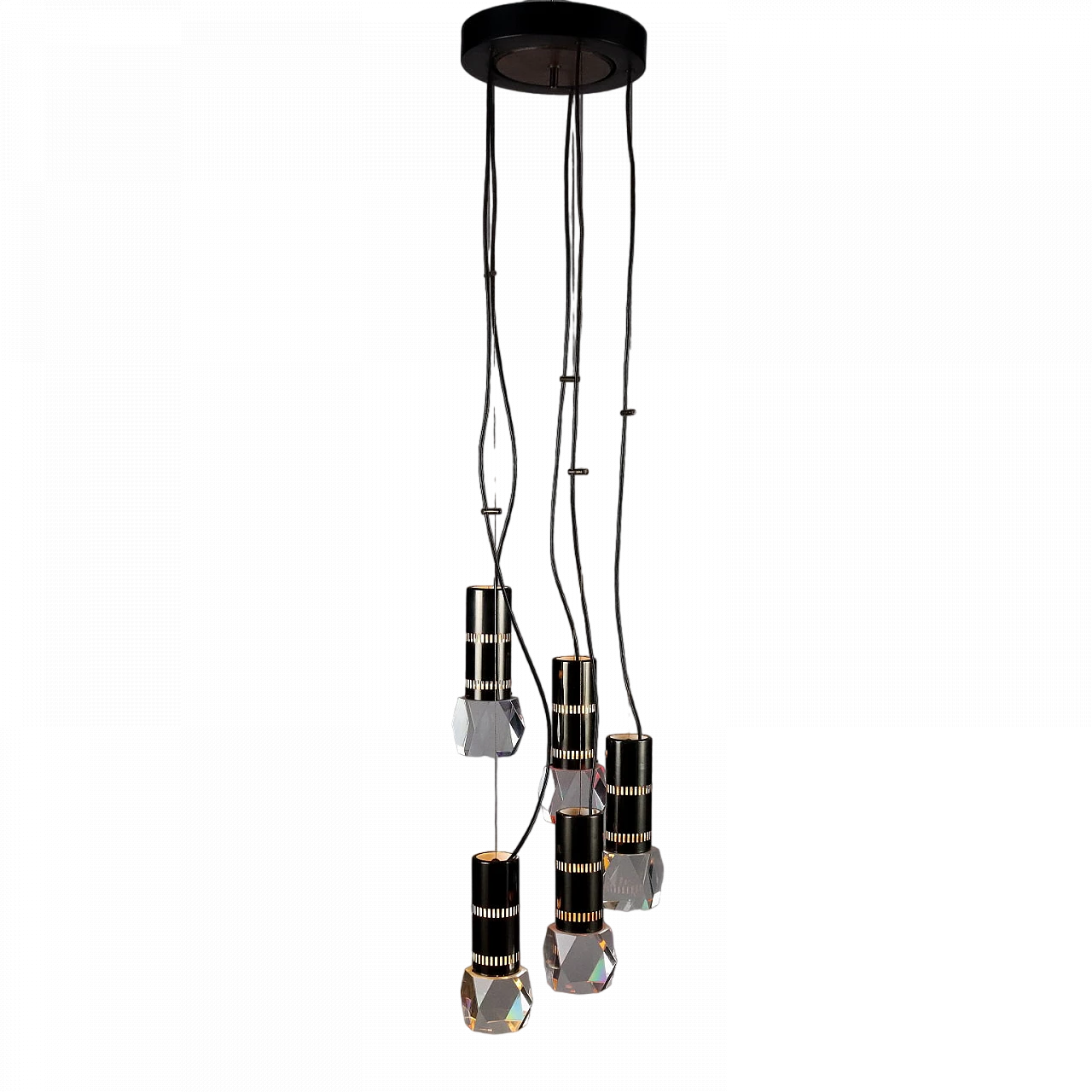 Ceiling lamp with 5 lights in aluminium and brass, 1970s 11