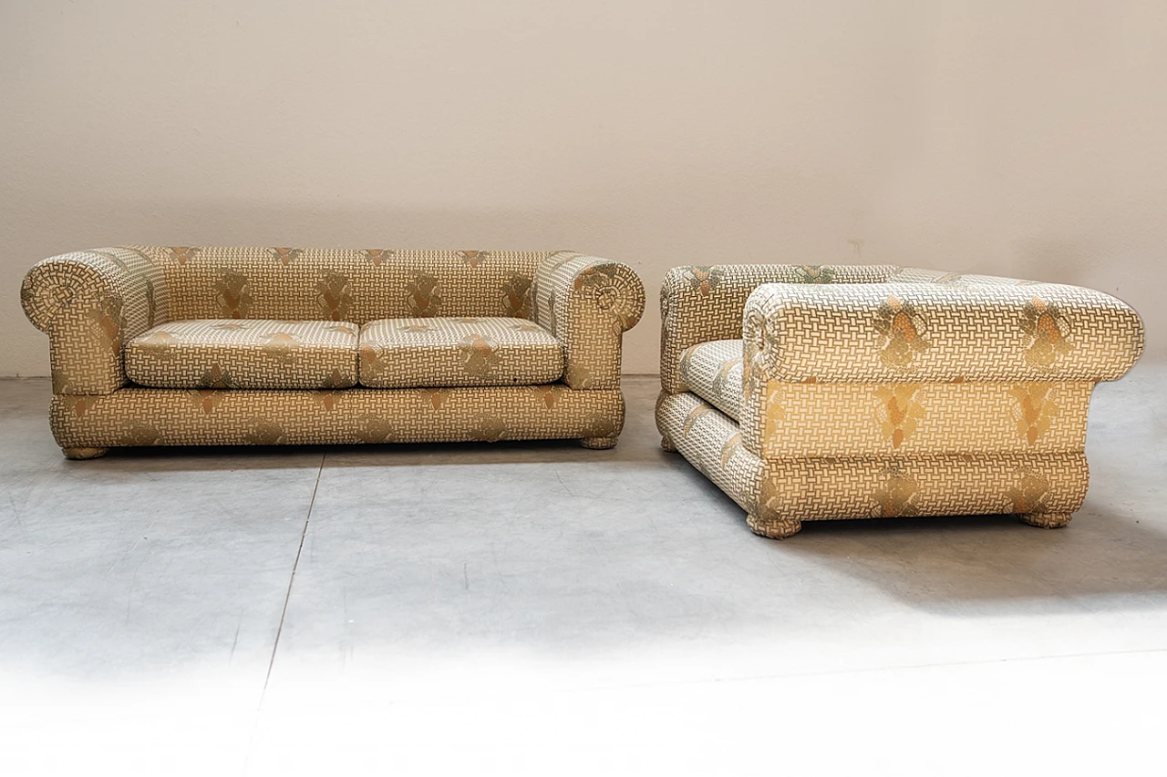 Three-seater sofa and silk armchair by Tommaso Barbi, 1970s 1