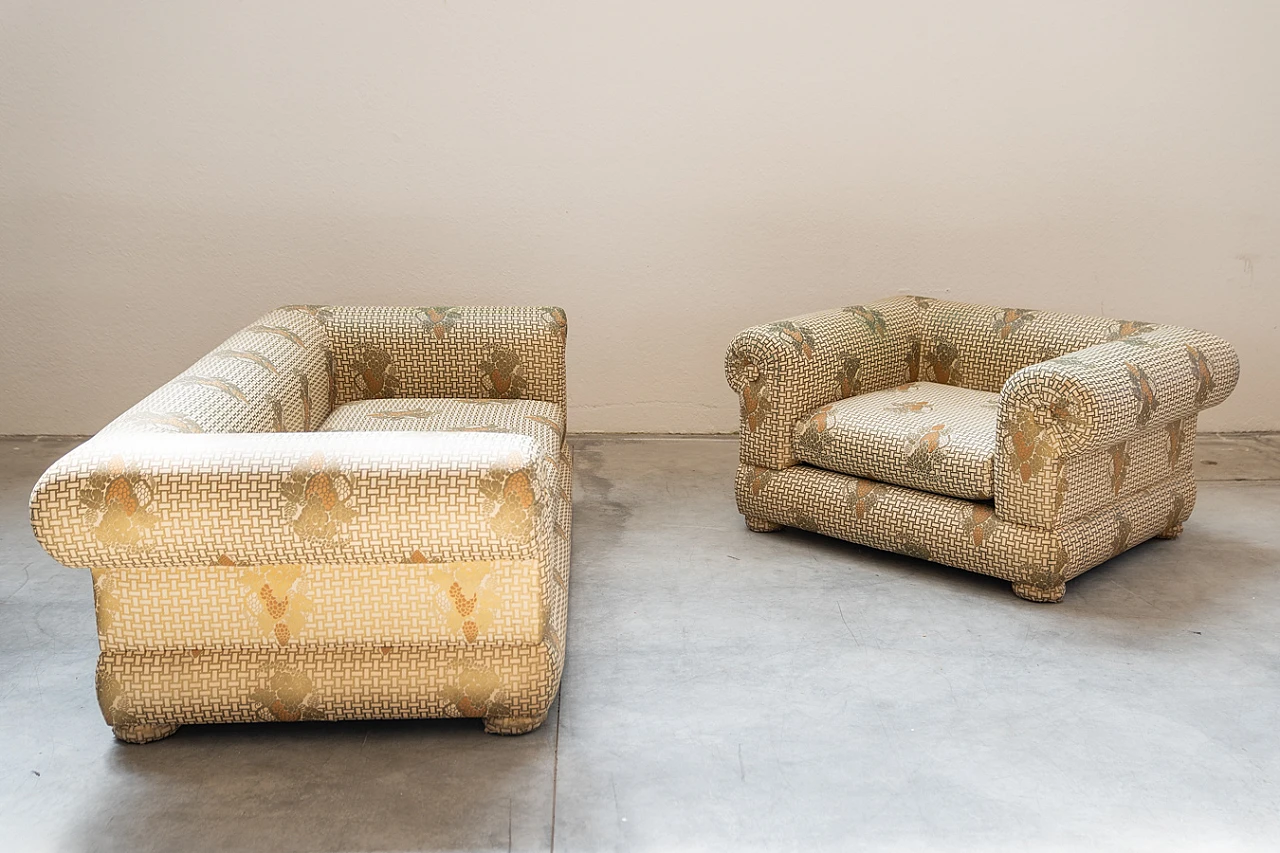 Three-seater sofa and silk armchair by Tommaso Barbi, 1970s 15