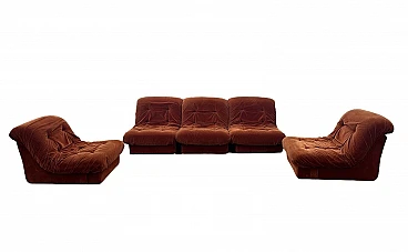 5 Space Age modular armchairs in orange velvet, 1970s