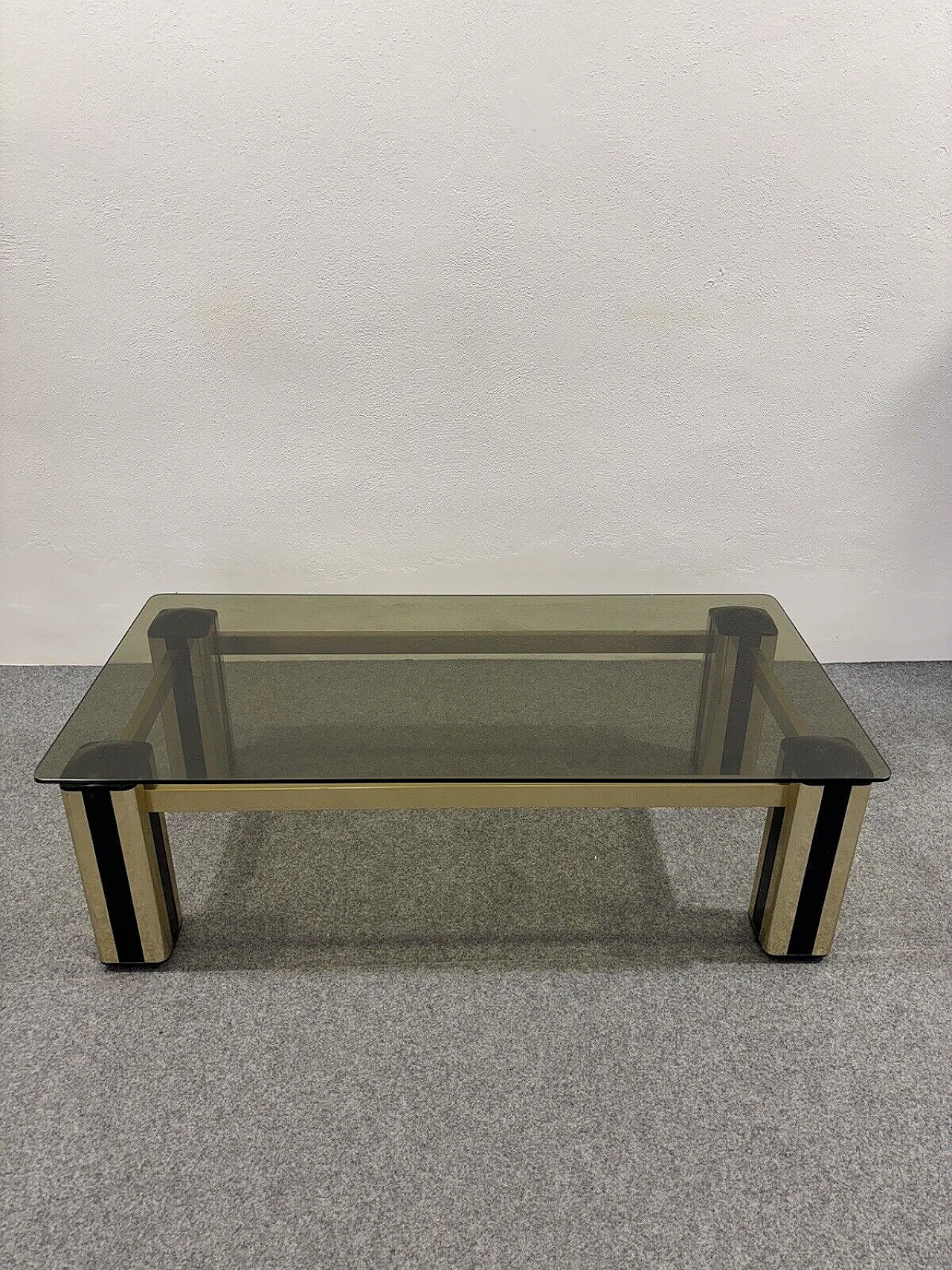 Gilded metal, plastic and glass coffee table, 1970s 1