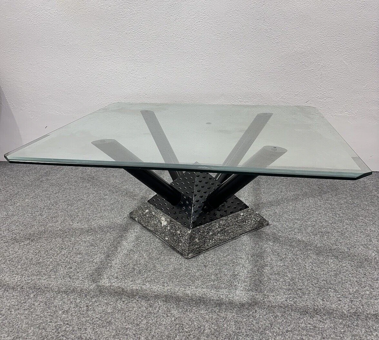 Marble, varnished metal and cut crystal coffee table, 1980s 1