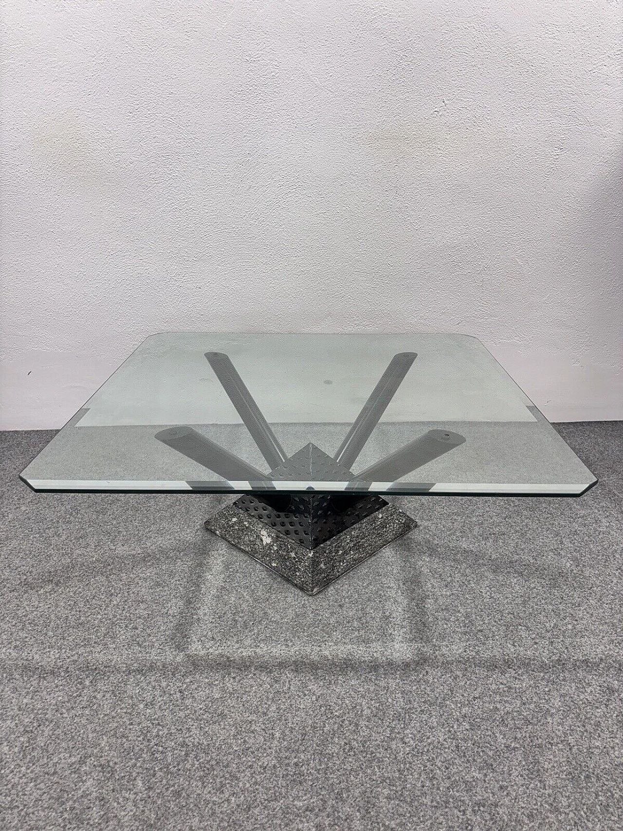 Marble, varnished metal and cut crystal coffee table, 1980s 2