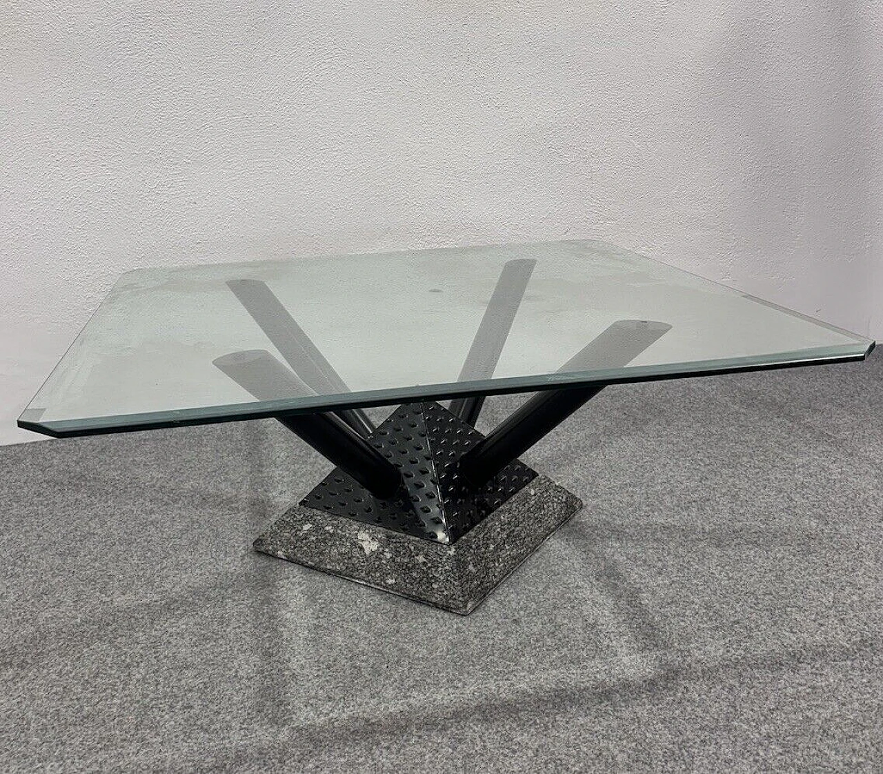 Marble, varnished metal and cut crystal coffee table, 1980s 3