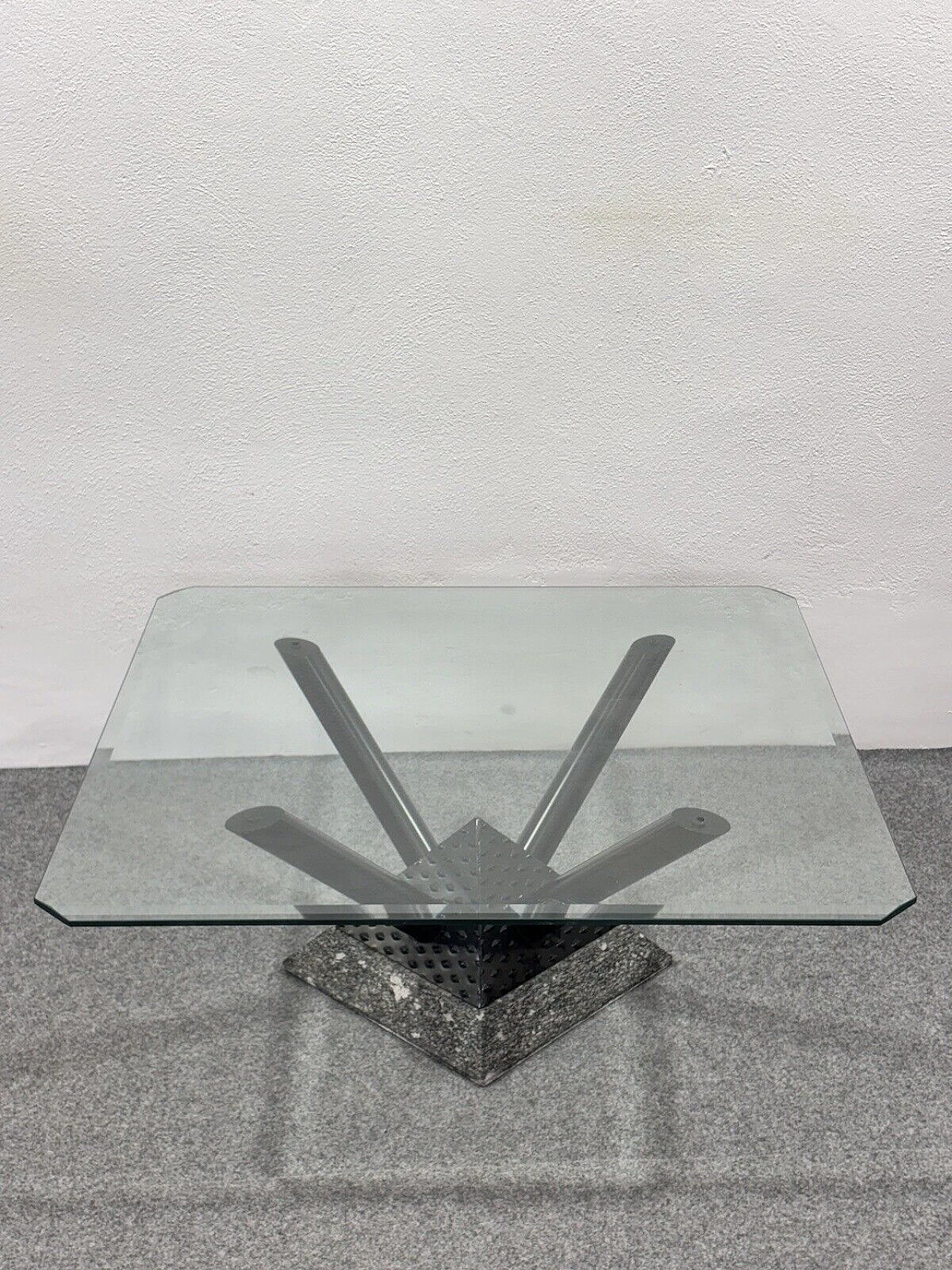 Marble, varnished metal and cut crystal coffee table, 1980s 4