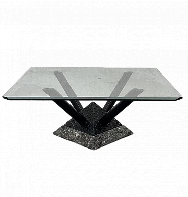 Marble, varnished metal and cut crystal coffee table, 1980s