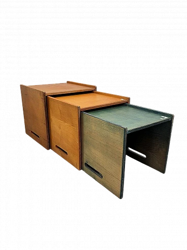 3 Stackable coffee tables in colored wood by Saporiti, 1970s