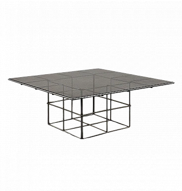 Steel grid coffee table with glass top, 1970s