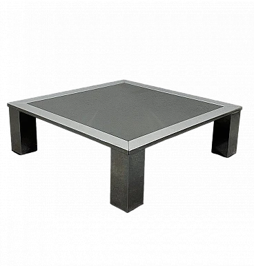 Square steel and smoked crystal coffee table by Saporiti, 1970s