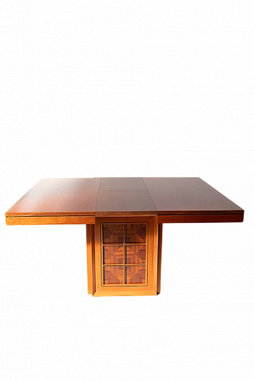 Extendable cherry table with geometric carvings, 1970s