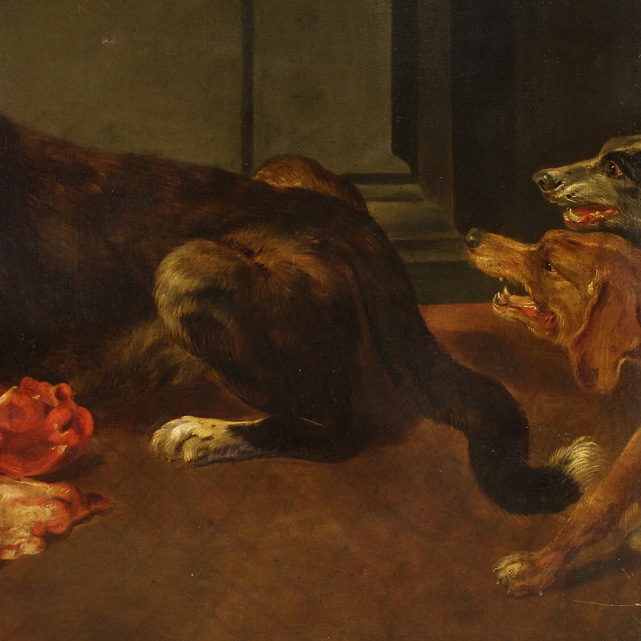 Still life with dogs, oil on canvas, 17th century 16