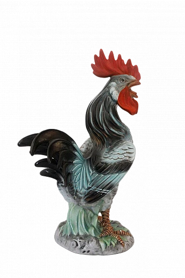 Ceramic rooster sculpture by Ronzan, 1940s