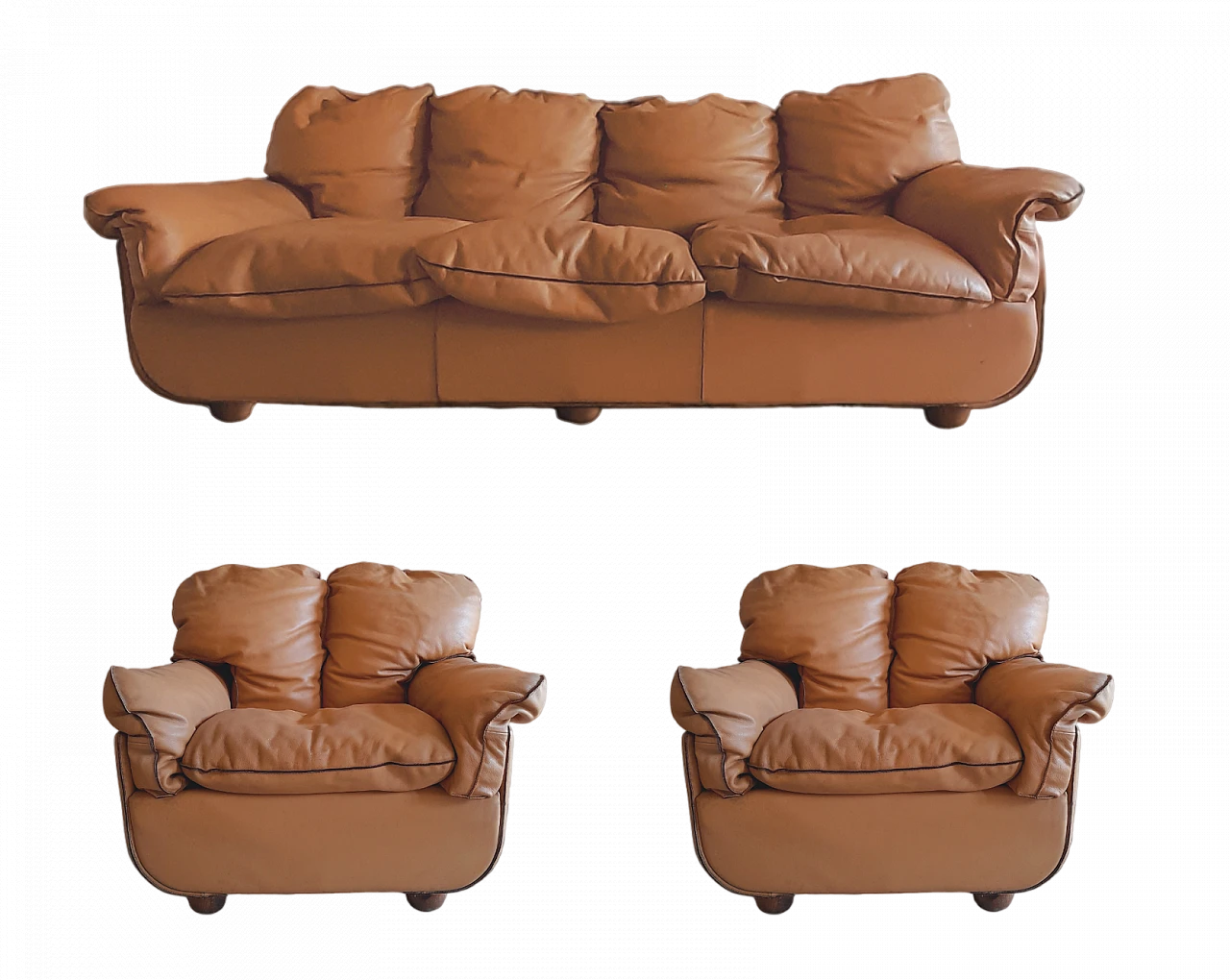 Divano e coppia di poltrone Nido di F. Nale per Lev&Lev, anni '70 11